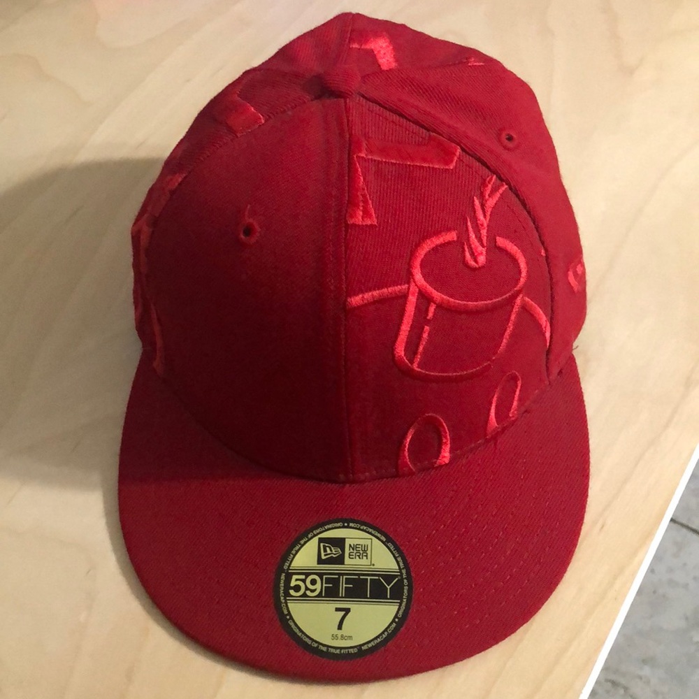 Red 59FIFTY new era hat from the hundreds company